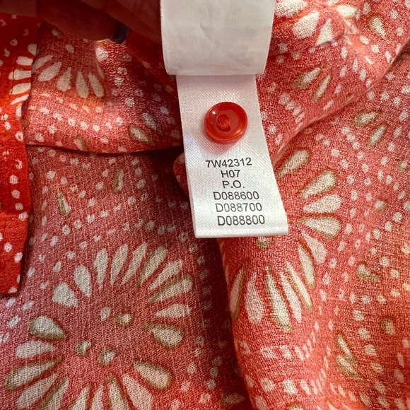 🧡 EUC LUCKY BRAND Orange Batik Dot Button-Down Blouse | Sz L - Picture 8 of 8
